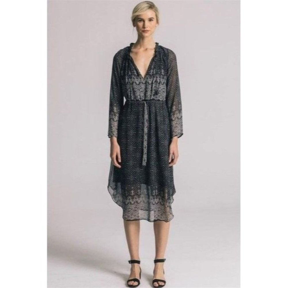 Misa Los Angeles Black and Ivory Printed Midi Dress